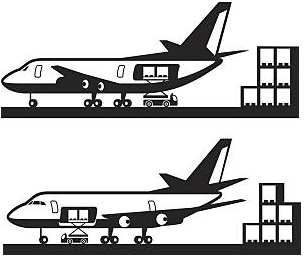 Diferentes tipos de carregamento de aviões de carga - ilustração vetorial