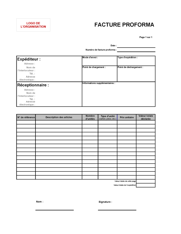 MODÈLE - Facture proforma