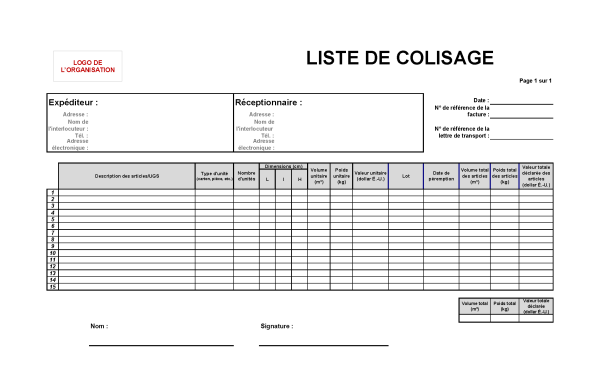 MODÈLE - Liste de colisage