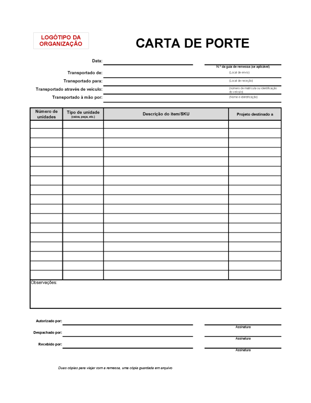 MODELO - Carta de porte