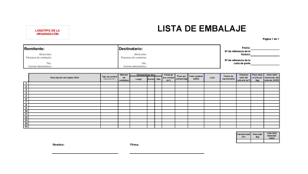 PLANTILLA - Lista de embalaje