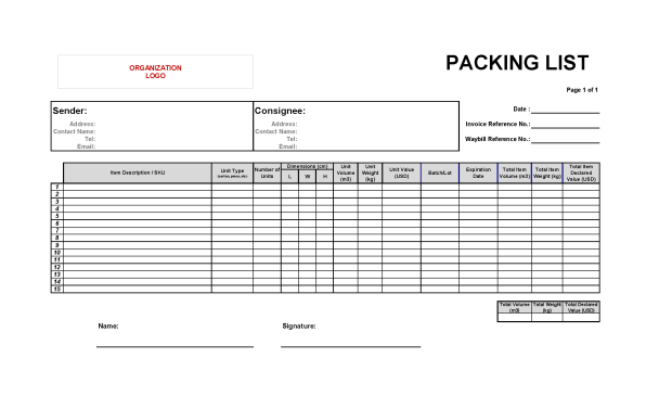 TEMPLATE - Packing List